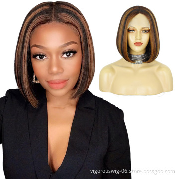 Vigorous highlight Blonde Synthetic Lace Front Wigs Short Straight Fashion Hair Wig Bob Cut Wigs For Women